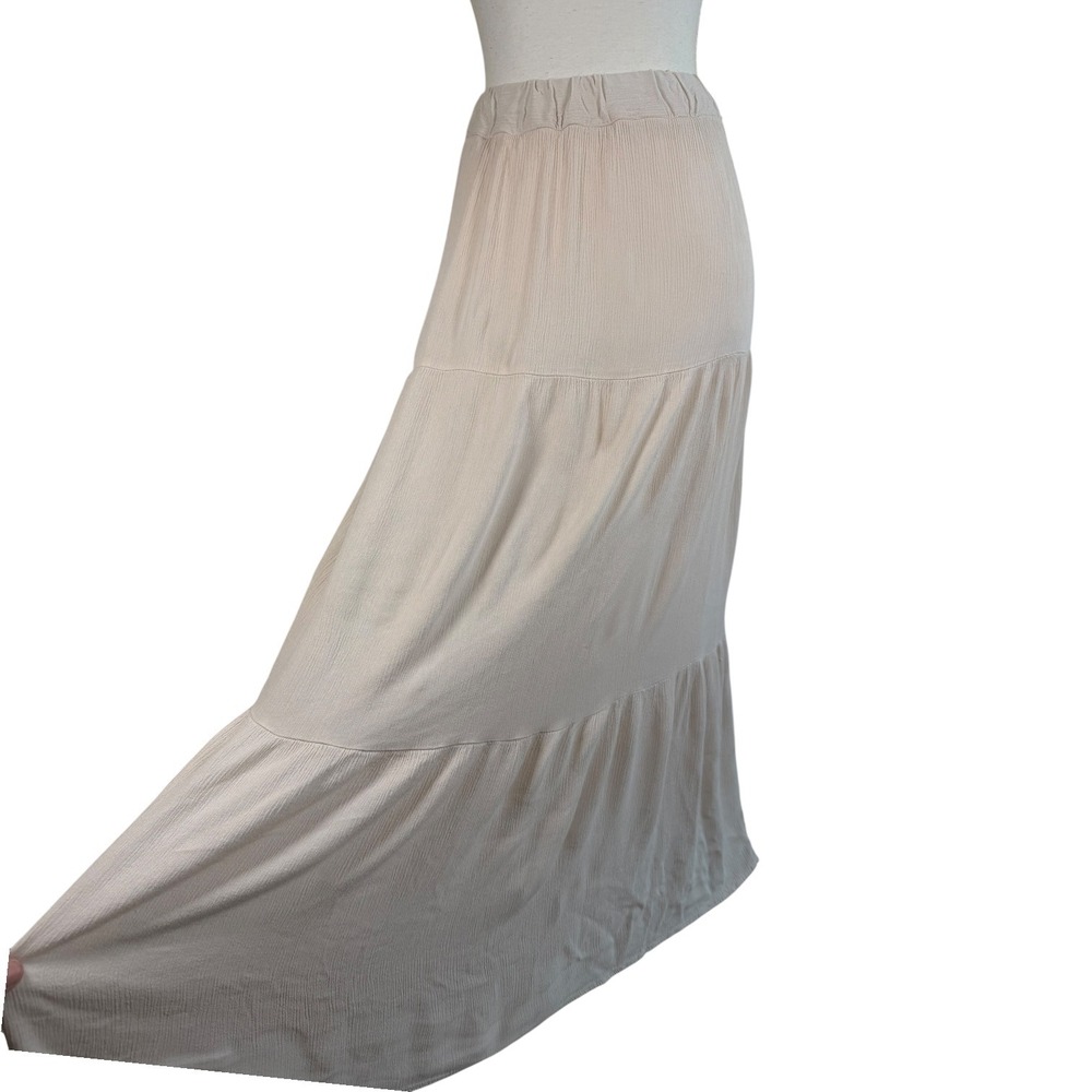 Haute Monde Tiered Maxi Skirt Womens L Cream Gauze Rayon Boho Flowy Lined Resort - Picture 2 of 16